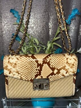 MICHAEL KORS Straw Python Flap Shoulder Bag